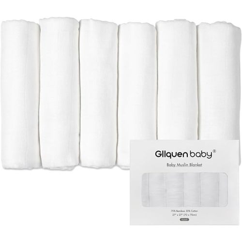 GLLQUEN BABY Receiving Blanket Boy Cotton Muslin Swaddle Blankets Girl Newborn Squares Breathable & Soft Thin Baby Blankets Cloths Double Absorbent Infant Swaddling Wrap - 6 Pack (White)