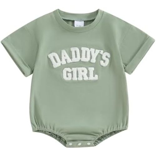 Sejardin Newborn Baby Girl Romper Daddys Girl Summer Clothes Short Sleeve Round Neck Playsuit Infant Girl Outfit