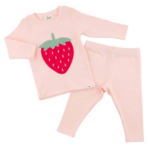 oh baby! Two Piece Set - Strawberry Berry Applique - Pale Pink
