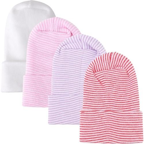 DRESHOW BQUBO 4 Pack Newborn Hospital Hat Infant Baby Hat Cap with Big Bow Soft Cute Knot Nursery Beanie