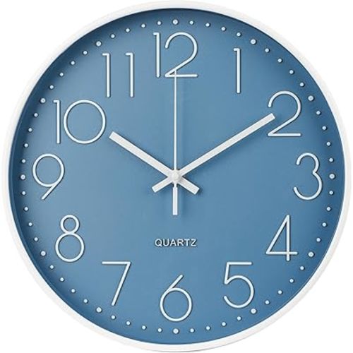 Wall Clock 12 Inch Non-Ticking Silent Modern Simple Style Round Decor Clock Cerulean Stereoscopic Dial Quartz Wall Clocks for Home/Office/School/Living Room/Bedroom/Kitchen