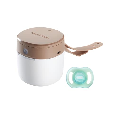 Tommee Tippee NightGlow Pod with 0-6 Month Ultra-Light NightGlow Pacifier, Charge Glow in the Dark Pacifiers in 2 Minutes, Portable UVC Paci Sterilizer, Adjustable Strap, AA Battery or USB Powered
