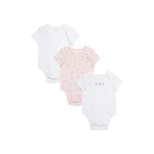 Kids' Dainty Roses Assorted 3-Pack Cotton Bodysuits