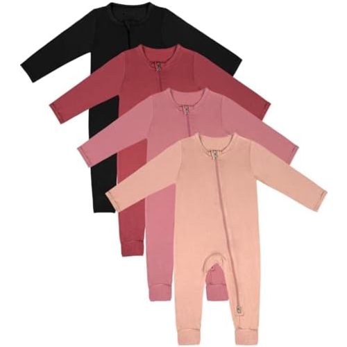 Jimonda Baby Footless Pajamas,Two Zip Closure Long Sleeve Romper,Infant Clothes Pjs 4 Pcs