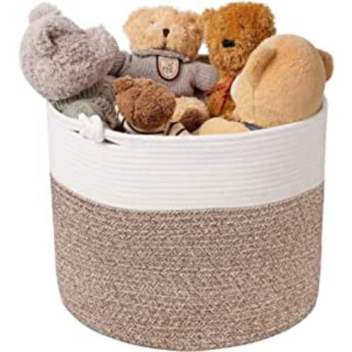Goodpick Cotton Rope Basket with Handle for Baby Laundry Basket Toy Storage Blanket Storage Nursery Basket Soft Storage Bins-Woven Basket, 15'' × 15'' × 14.2'', White & Brown : Baby