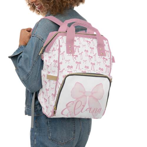 Fancy Bow Personalized Backpack Diaper Bag