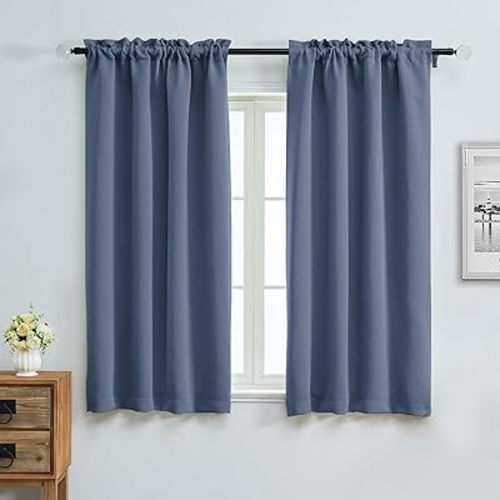 Aiyufeng Denim Blue Blackout Curtains for Bedroom 63 Inch Length 2 Panels, Solid Thermal Insulated Energy Saving Rod Pocket Window Treatment Curtains Blackout Drapes, W40 x L63 Inch, Denim Blue