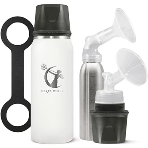 Breastmilk Chiller Reusable Storage Container by CERES CHILL | Keeps Milk Safe for up to 20 Hours | Connects w/Major Pumps (1 Chiller, Bright White)