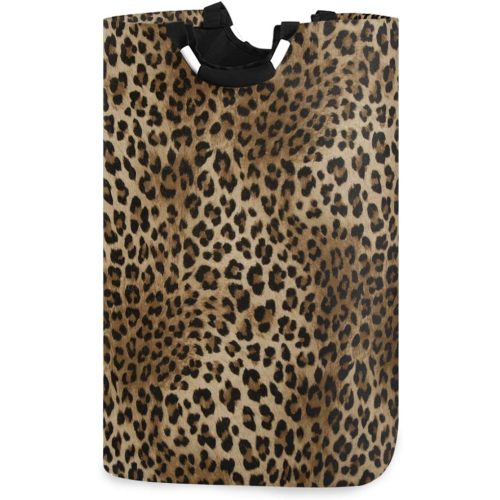 CaTaKu Leopard Brown Collapsible Laundry Baskets, Dirty Clothes Hampers for Laundry, Cheetah Print Large Hamper with Handles, Laundry Room Organization and Storage