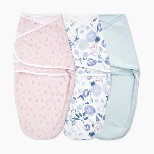 Aden + Anais Essentials Cotton Wrap Swaddles (3 Pack) - Flowers Bloom, 0-3 Months, 3