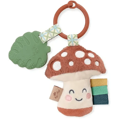 Itzy Ritzy Infant Toy & Teether - Itzy Pal Baby Teething Toy Includes Lovey, Crinkle Sound, Textured Ribbons & Silicone Teether Toy for Newborn (Mushroom)