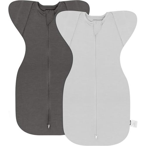 MEXXI Swaddle Baby Sleep Sack With Arms Up, 2 Pack Baby Transitional Swaddle with Double Zipper,0.5 TOG, 8-13 lbs, S