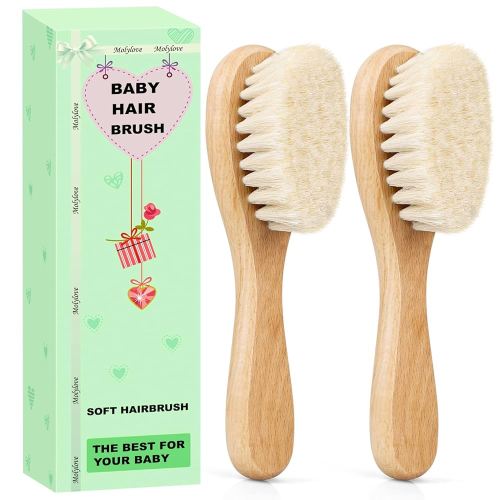 Baby Hair Brush, Wooden Baby Hair Brush for Newborns & Toddlers, Super Soft Goat Bristles Hair Brush, Toddler Hair Brush,Ideal for Cradle Cap (2PCS)