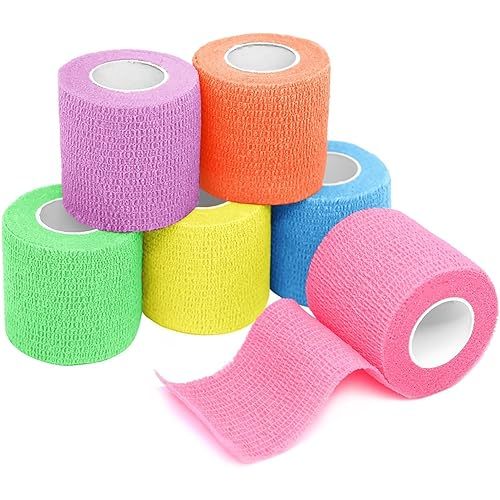 FriCARE Self Adhesive Bandage Wrap, Medical Tape in First Aid Kit, Cohesive Bandages for Wounds Sport Vet, FSA/HSA Eligible, 2 Inches X 5 Yards 6 Rolls, Fluorescent Color