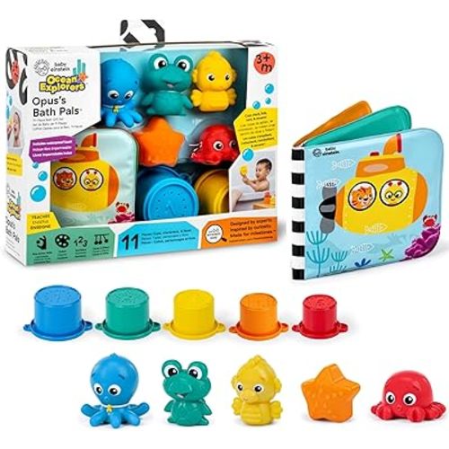 Baby Einstein Ocean Explorers Opus Bath Pals 11-Piece Gift Set, Waterproof Bath Book, Bath Cups, Animal Shape Bath Toys for Baby and Toddler, Ages 3 Months and Up