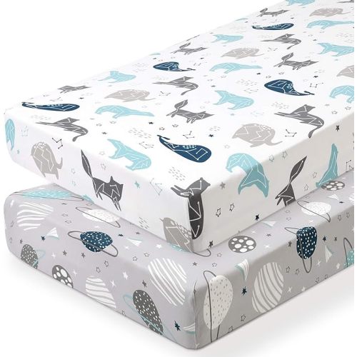 BROLEX Baby Fitted Crib Sheets: Kid Crib Sheets - Set of 2 for Toddler Standard Size Crib Mattress for Boys and Girls - Jersey Knit Crib Bed Sheets Space Planet