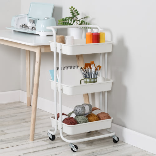 Honey-Can-Do 3-Tier Rolling Craft Cart with Handle, White