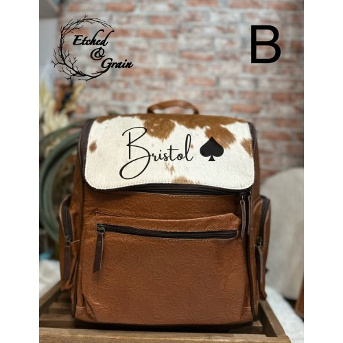 Personalized Cowhide Backpack | Custom Branded Travel Backpack | Diaper Bag Backpack | Cowhide Travel Bag | Back to School Backpack | Gift