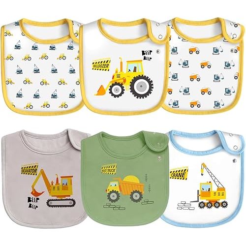 Maiwa 6 Pack Waterproof Cotton Baby Bibs with Snaps for baby boys girls teething drooling and feeding