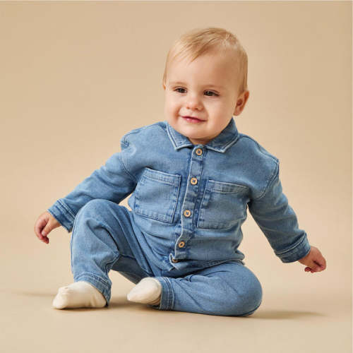 Soft Denim Shacket & Pants Outfit Denim Blue / 3 - 6 M