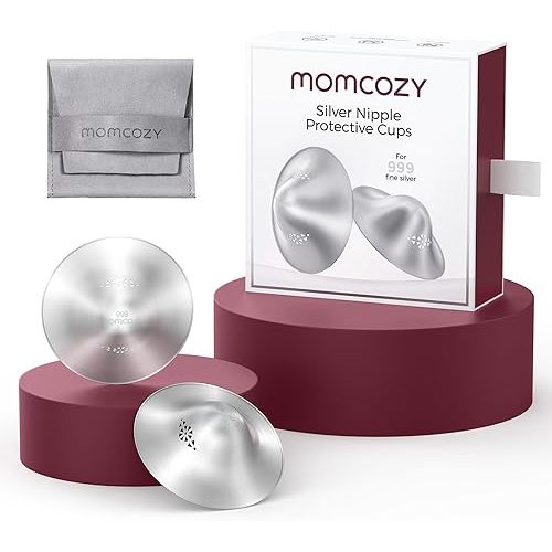 Momcozy 999 Silver Nursing Cups Original Perforated Breathable Design, 999 Silver Nipple Cover for Breastfeeding Essential, Silver Nipple Shield for Nursing Newborn, Metal Nipple Shields, Regular Size