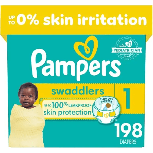 Pampers Swaddlers Diapers - Size 1, One Month Supply (198 Count), Ultra Soft Disposable Baby Diapers