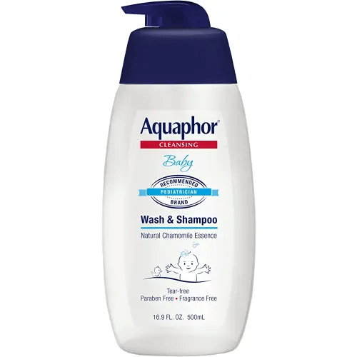 Aquaphor Baby Wash and Shampoo - Mild, Tear-free 2-in-1 Solution for Baby’s Sensitive Skin - 16.9 fl. oz. Pump