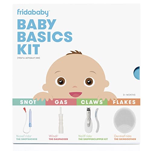 Frida Baby Baby Basics Kit |Includes NoseFrida, NailFrida, Windi, DermaFrida + Silicone Carry Case