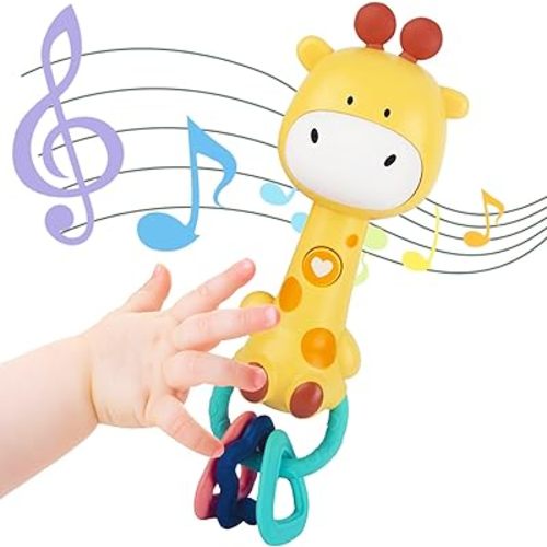 Baby Rattle Musical Toy, Light-Up Teething & Chew Sensory, Easter Basket Stuffer for Babies 6-12-18 Months, BPA-Free Soft Rubber & ABS, Easter Toy Gift for 1+ Year Old Boy & Girl (Giraffe)