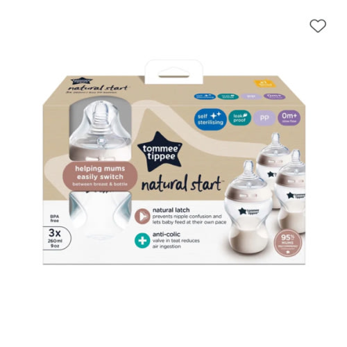 Tommee Tippee Natural Start Anti-Colic Bottle With Slow Flow Teats 260Ml 0M+ - 3Pk White | Baby Bunting AU