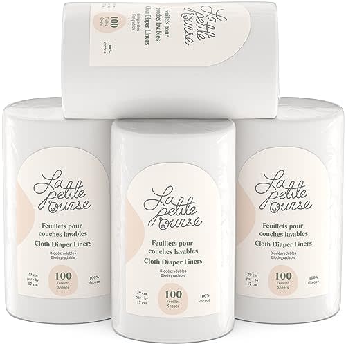 LA PETITE OURSE Cloth Diaper Liners, Cloth Diaper Liner Rolls, Fragrance Free Cloth Diaper Liners, Unscented, SGS Certified, 11.5 X 6.75 inches - 100 Sheets/Roll - Pack of 4