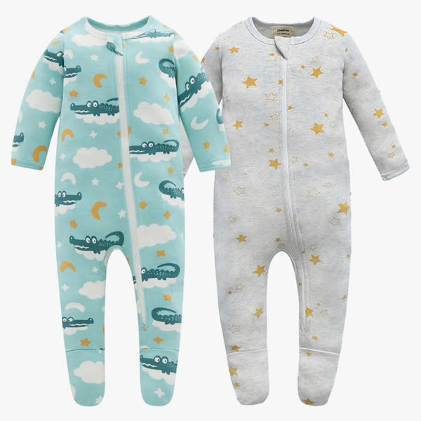 Owlivia Organic Cotton Baby Pajamas, Boys Girls Zip Front Sleep 'N Play Pjs, Footed Sleeper, Long Sleeve