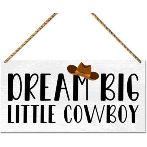 Novelty Western Sign Wood Decor, Cowboy Hanging Sign Decoration for Home Nursery Boys Room Wall Decor, Dream Big Little Cowboy 8x12 Inch