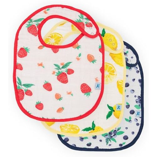 Little Unicorn Premium Classic Bib 3 pack | Adjustable as baby grows | Soft fabric on skin | Great for first time eaters (Berry Lemonade)