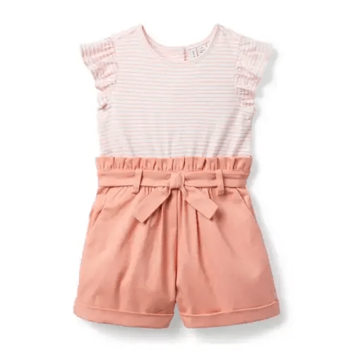 Girl Rosy Coral Stripe Striped Paperbag Waist Romper by Janie and Jack