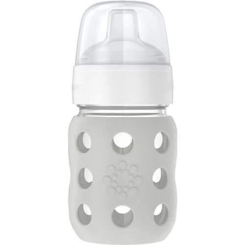 Lifefactory 8-Ounce Wide Neck Glass Baby Bottle with Protective Silicone Sleeve and Sippy Spout, Stone Gray (LG2251WCG4)
