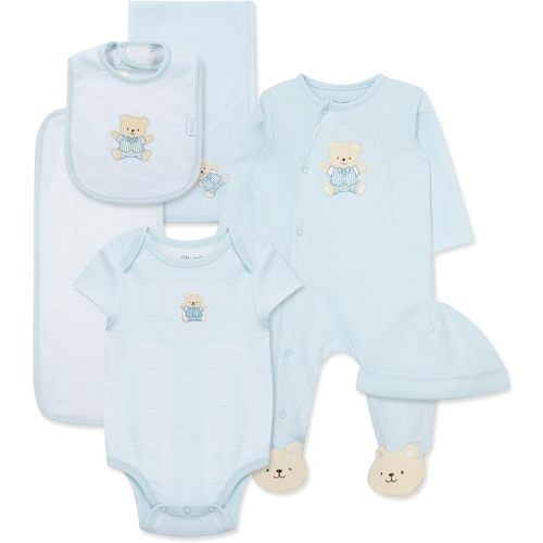 Little Me Baby Layette Gift Set - Footie and Cap, Onesie, 3-Piece Bib And Burp Set, Swaddling Blanket, Baby Shower Gifts