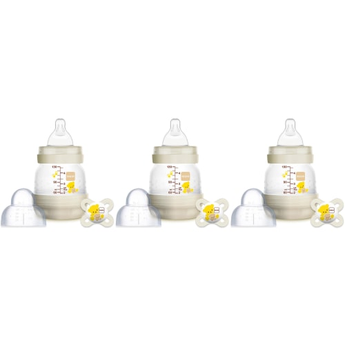 Mam Anti-Colic 4.5-Ounce Bottle with Pacifier Set, Teddy Bear, 0-2 Months (3 Sets)