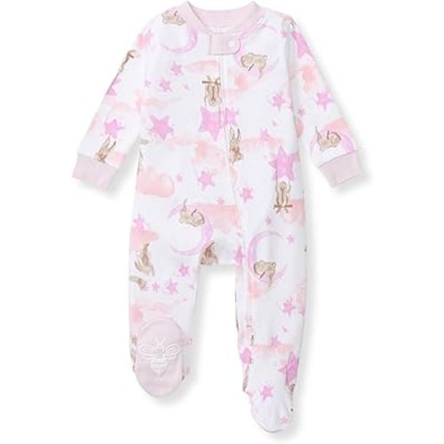 Burt's Bees Baby Girls Zip Front One-Piece Pajamas, Sleep & Play Loose Fit, 100% Organic Cotton, Newborn
