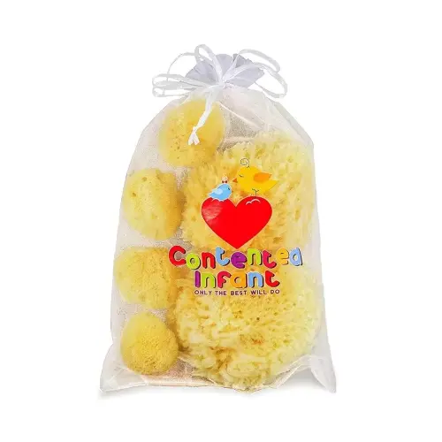 Real Sea Sponges for Babies - 6 Pk Bath Care Set, Gentle, Kind on Skin, for Bathing Washing Body Eyes, Ears Nose, Also for Newborn Toddler Kids; Baby Shower Spa Gift by Contented Infant®