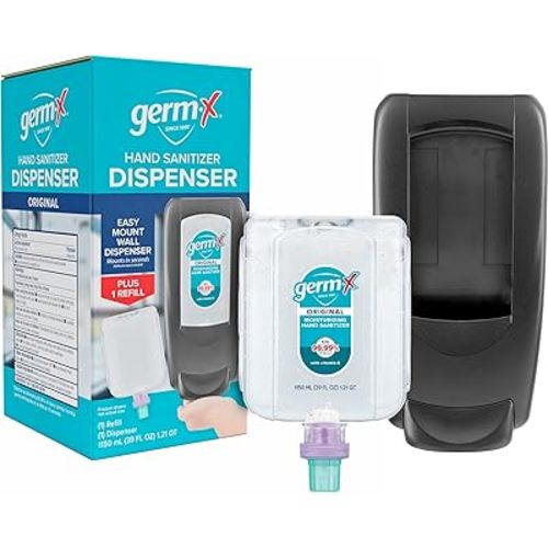 Germ-X OmniPod Hand Sanitizer Starter Kit, Durable & Sleek Wall-Mount Dispenser & 1150mL Refill Pod, No Rinse Moisturizing Formula, Suitable for Home, School, Office, Gym, Restrooms