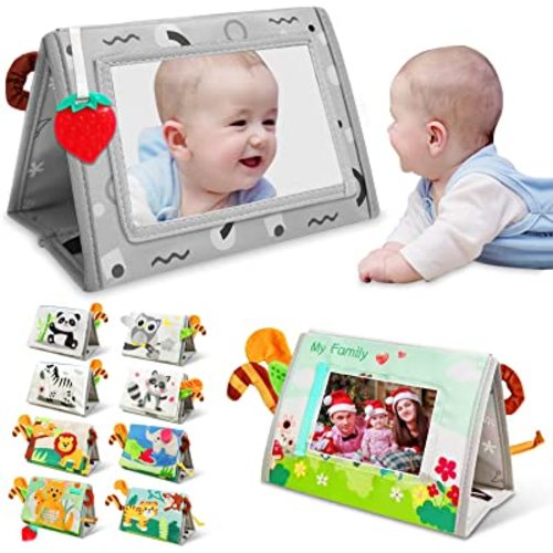 Baby Mirror Toys for Tummy Time, Newborn Infant 0 3 4 6 12 Months Old Boy, Girl . Brain Developmental Montessori Sensory High Contrast Crinkle Book w Safe Mirror for Floor, Crib, Car, Bouncer