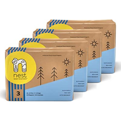 Nest Baby Diapers, Size 3, 16-23 lbs. (132 Count) Disposable Premium Diapers for Babies and Toddlers, Gentle Plant-Based Materials, Fragrance-Free