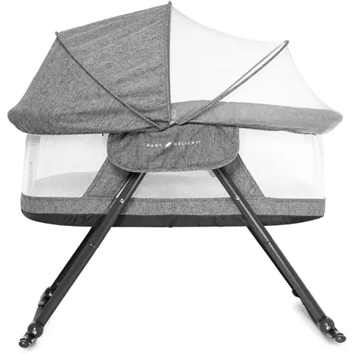 Baby Delight Go with Me Slumber Deluxe Rocking Bassinet, Portable Baby Bassinet, Removeable Canopy, Charcoal Tweed