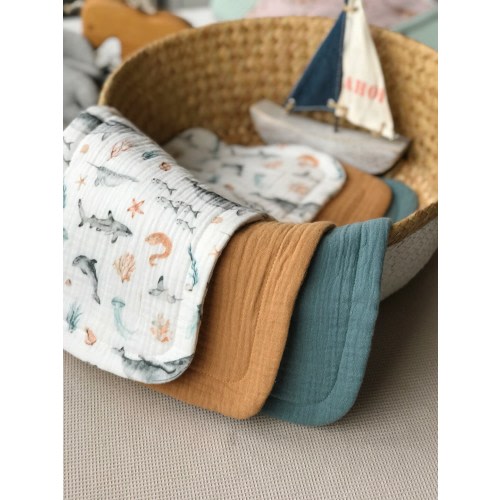 Baby burp cloths set 8 layers gauze cloths Organic cotton muslin cloth Baby burp rag Gifts for boys New mom gift Ocean themed