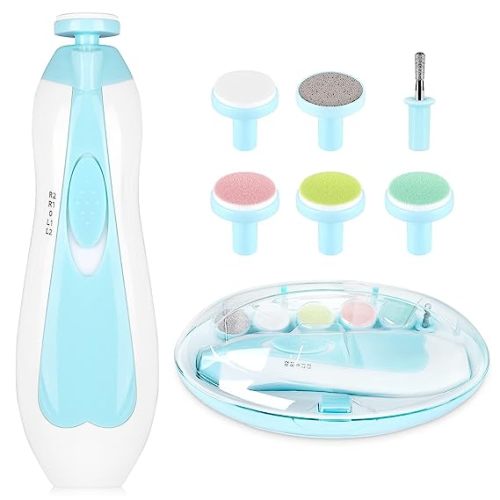Baby Nail Trimmer Electric,Baby Nail Clippers, 6 in 1 Baby Nail File,Nail File Baby Grooming Kit Manicure Set for Toddler or Adults - Blue