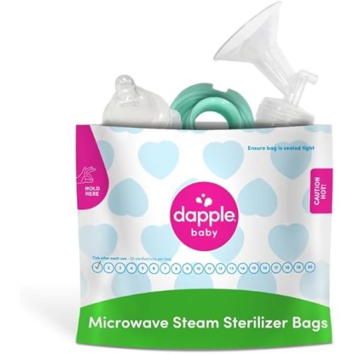 Dapple Baby Microwave Sterilizer Bags, Reusable for Breast Pump Parts & Baby Bottle, 20 Uses Per Bag, Great for Travel & Office, 8 Count (Pack of 1)