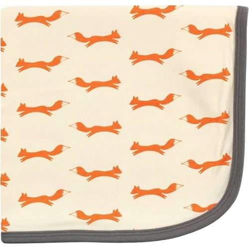 Touched by Nature Unisex Baby Organic Cotton Swaddle, Receiving and Multi-purpose Blanket, Fox, One Size