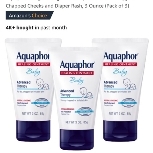 Aquaphor Baby Healing Ointment, Advanced Therapy for Chapped Cheeks and Diaper Rash, 3 Ounce (Pack of 3)