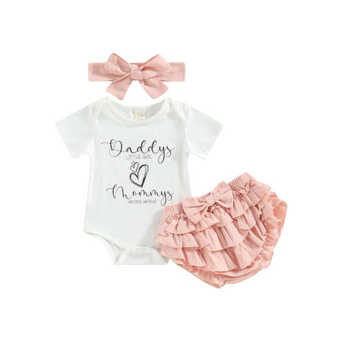Qtinghua Newborn Baby Girl Summer Clothes Daddys Little Girl Mommys Whole World Romper Ruffle Shorts Headband 3Pcs Summer Outfits White 0-3 Months